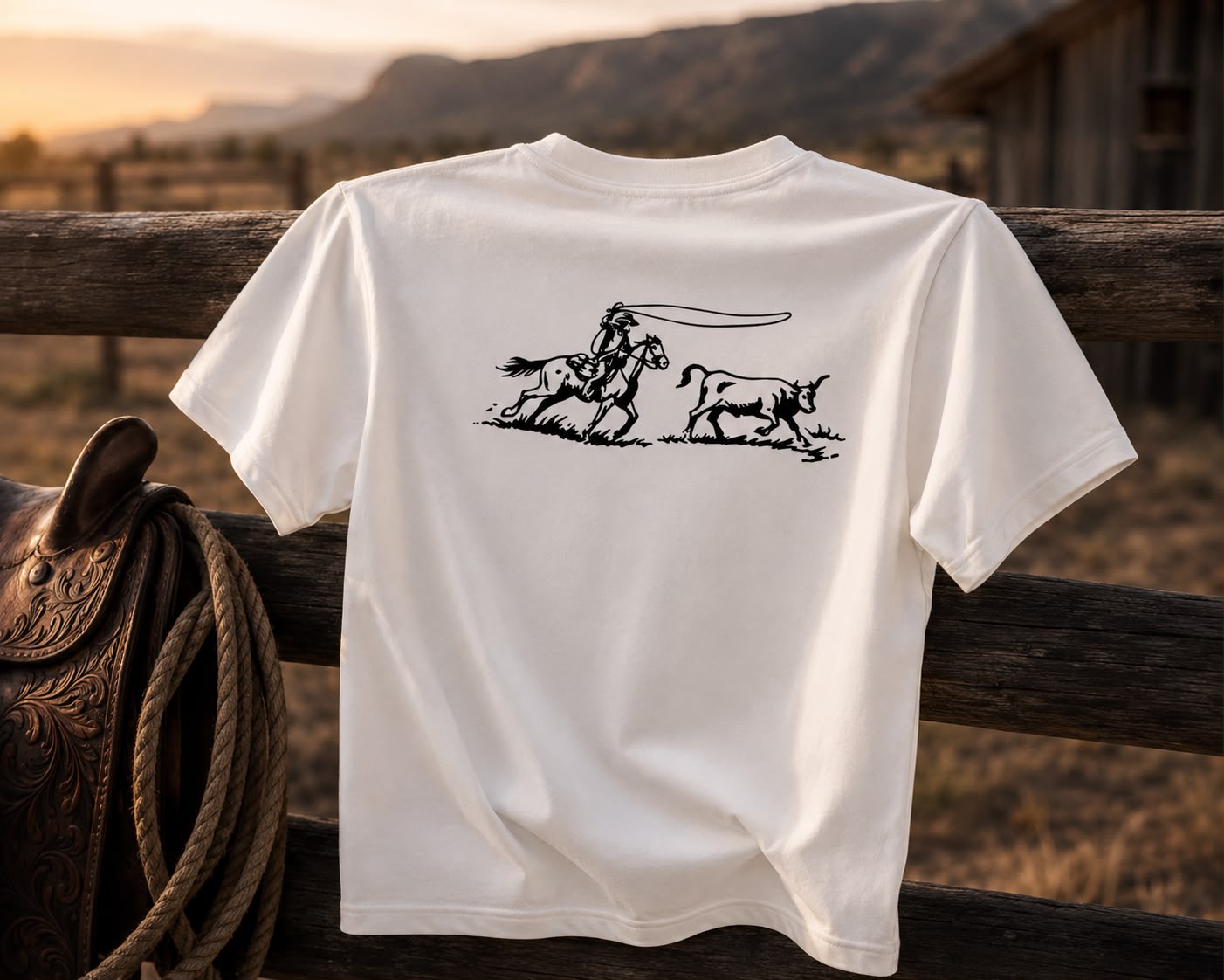 Cowboy Catch – White T-Shirt (L)